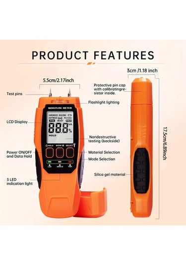 Motion003 1 Adet Turuncu 2si 1 Arada Igneli Ve Ignesiz Nem Olcer Kuf Test Cihazi Abs Malzeme 36v Pille Calisan