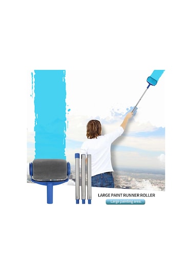 Reedark 6'li Profesyonel Boya Seti - Köşe Ve Düz Yüzeyler İçin Çok Amaçlı Rulo Fırça Takımı Mavi+gri