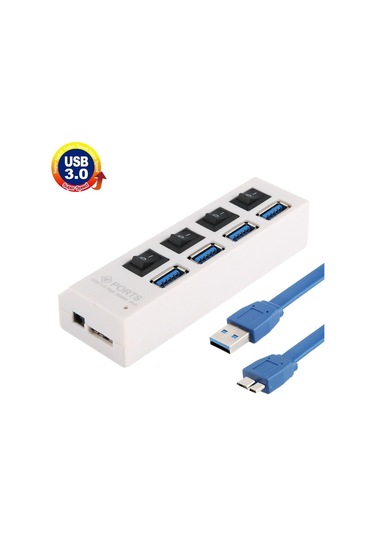 Sones 4 Portlu Usb 3.0 Hub, Süper Hızlı 5 Gbps, Tak Ve Çalıştır, 1 Tb Destek Beyaz