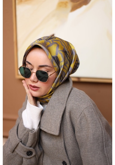 Twill İpek Eşarp Gri, Sarı 11419-35