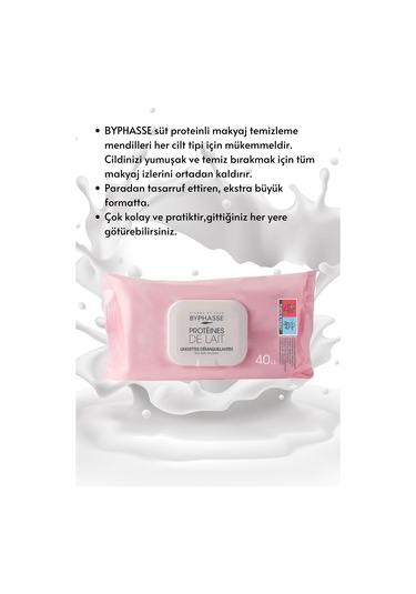 Byphasse Süt Proteinli Makyaj Temizleme Mendili Tüm Ciltler 40'lı