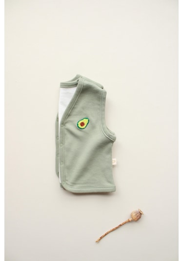 Avokado Nakışlı Çift Taraflı Yelek Haki