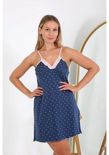 Akbeniz Kadın Büyük Beden İp Askılı Gecelik 98514 Lacivert