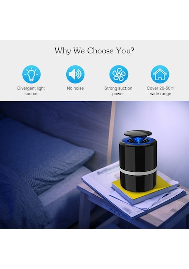 Teltree Usb Güçlü Uv Led Sivrisinek Öldürücü Lamba, Fotokatalitik Emiş Teknolojili, İç Ve Dış Mekan Kullanımı İçin Siyah