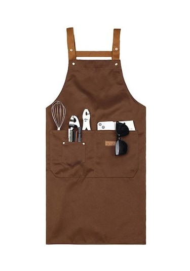 Açık Kahve Cep Ayarlanabilir Askı Tasarımlı Mutfak Önlüğü Su Geçirmez Kirlenme Önleyici Temizlik Önlüğü Pişirme Önlük Mutfak Malzemeleri