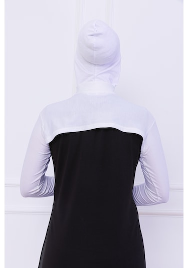 Balıkçı Yaka Boyunluklu Kolluk Beyaz - Likralı Dik Yakalı Kadın Body Tesettür Crop Bolero Beyaz