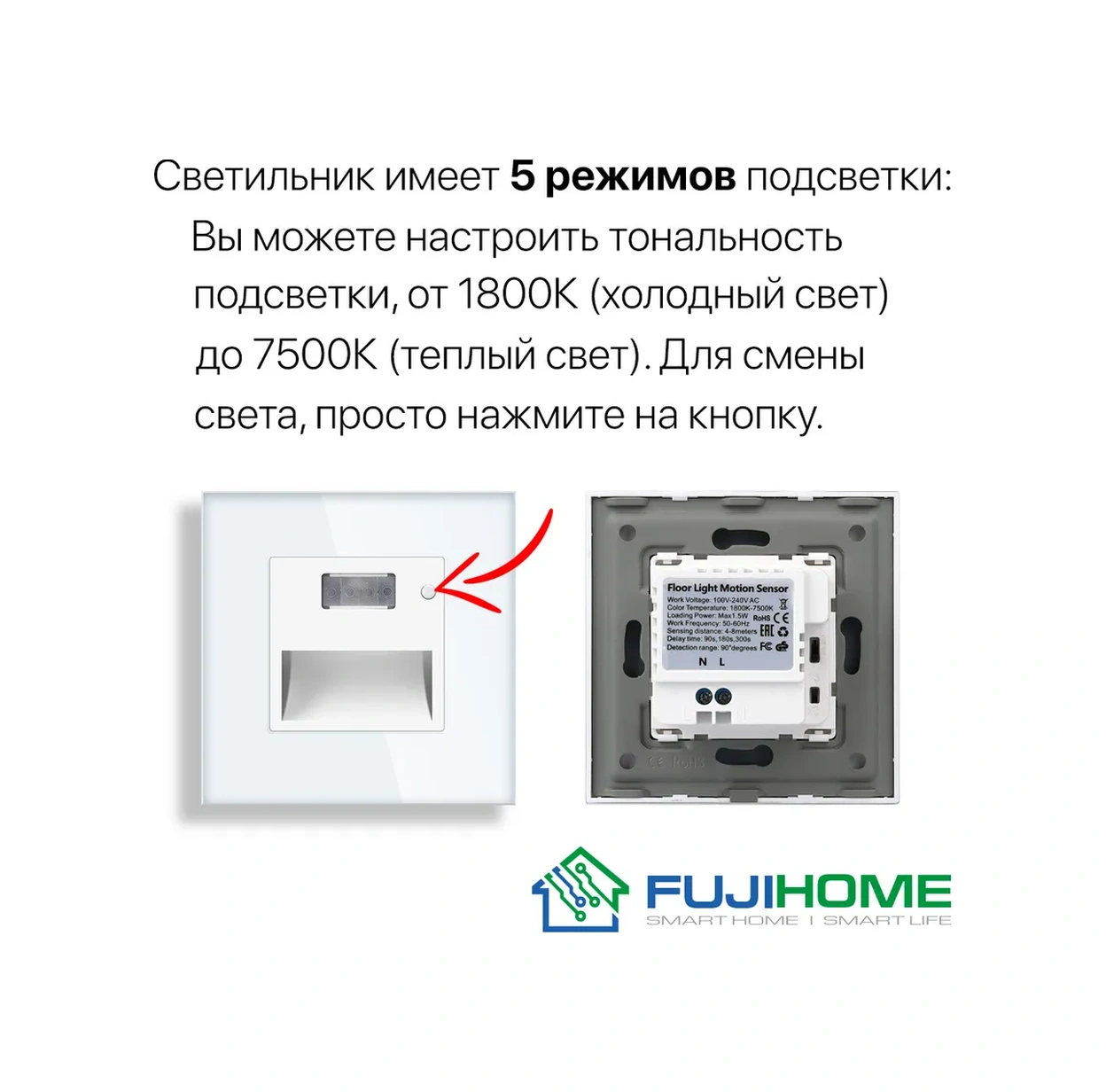 Fujıhome Merdiven İçin Hareket Sensörlü Aydınlatma Armatürü 276536936 Beyaz