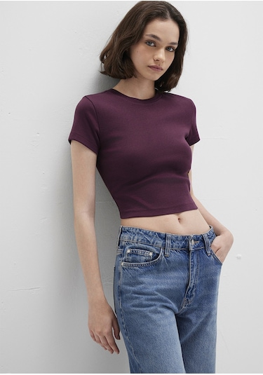 Mavi - Bordo Basic Crop Tişört 1600814-70434 Bordo