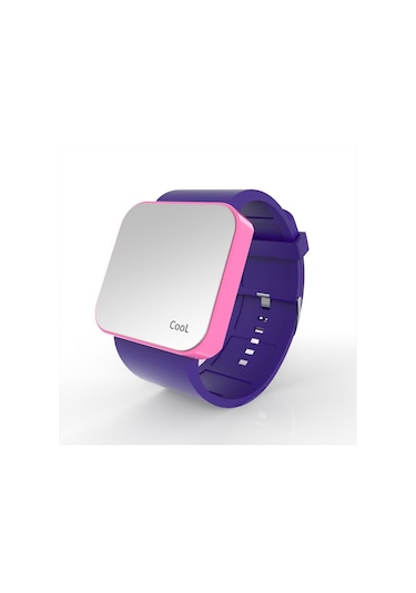 Cool Watch Saat - Pembe Led Kasa - Mor Kayış Unisex
