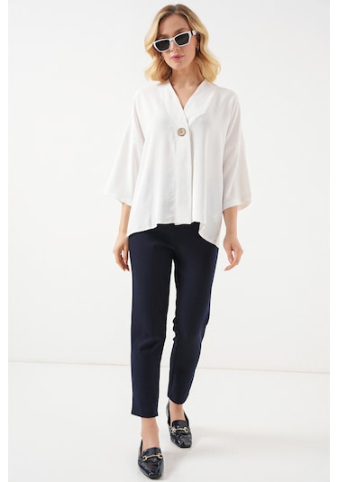 Bigdart Kadın Kısa Kol Oversize Kimono 5969 - Beyaz