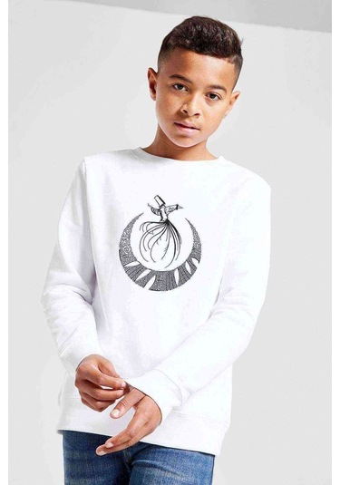 Tshirthane Mevlana Baskılı Unisex Çocuk Beyaz Sweatshirt Beyaz