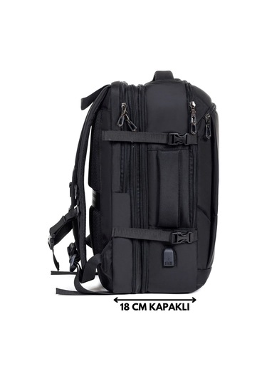 Dada Körüklü Su Geçirmez Kumaş Fonksiyonel Sırt Çantası 15.6 İnç Siyah