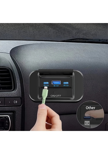 Boatshop1 2 Paket Üç Portlu Usb Araba Hızlı Şarj Soketi Qc3.0 Pd3.0 Araba Şarj Cihazı Tip-c Anahtarı Rv Tekne Kamyon Motosiklet Otobüs İçin