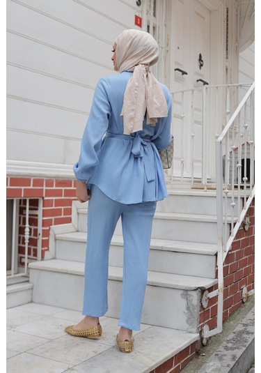 Taş Düğme Detaylı Takım Bebe Mavisi Bebemavisi Bebek Mavisi