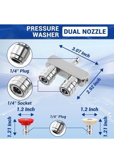 Aubyhe Stainless Steel 5000 Psı Yüksek Basınçlı Yıkama Nozu, 5 Renkli Uç Ve 1/4 Hızlı Bağlantı Kolu İle Kendiliğinden Kilitleme