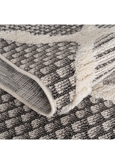 Cool Halı Sakura 2202 Gri Hav Toz Vermez Etnik Desenli Modern Bukleli Salon Halısı