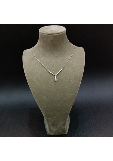 925 Ayar Gümüş Zirkon Taşlı Su Damlası Model Kadın Kolye-şık Tasarım - 42 Cm +5cm Gümüş