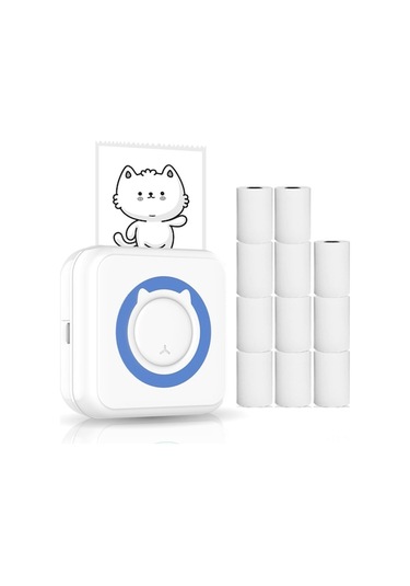 Küçük Boy Bluetooth Termal Yazıcı - 203 Dpı, Siyah-beyaz Baskı, 1000mah Batarya, 11 Adet Termal Kağıt, Mavi Not/resim/metin Yazdırma Gümüş Gümüş