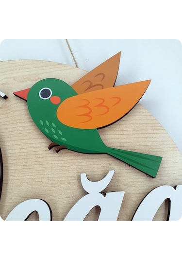 Deniztasarım Kuş Ve Çiçek Motifli Zarif Ahşap Kapı Süsü