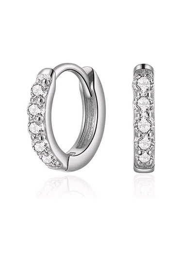 Çelik Taşlı Minik Halka Küpe Silver Renkli Gri