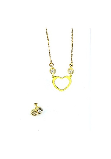 Zirkon Taş Detaylı 925 Ayar Gümüş Altın Aşk Seti