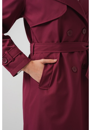 5918 Kruvaze Yaka Trençkot - Bordo Bordo