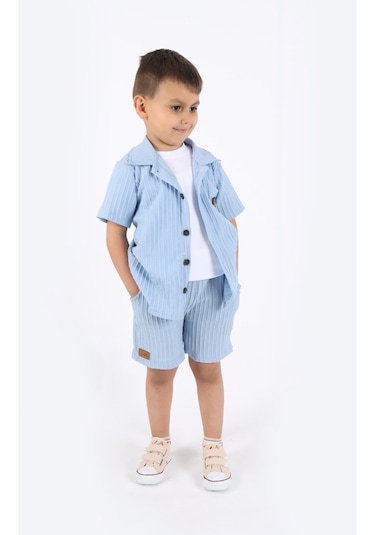 Aden Kids Erkek Çocuk Gömlek+sweatshirt Ve Cepli Şort Alt Üst Takım --ütü İstemez-- Mavi Aden Kids Erkek Çocuk Gömlek+sweatshirt Ve Cepli Şort Alt Üst Takım --ütü İstemez-- Mavi