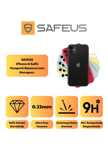 Safeus Safir Temperli Kamera Lens Koruyucu, Apple Uyumlu iPhone 11 İle Mor