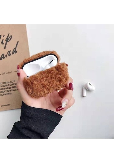 Airpods Uyumlu Pro Peluş Bluetooth Kulaklık Koruyucu Kılıf İçin Kahverengi