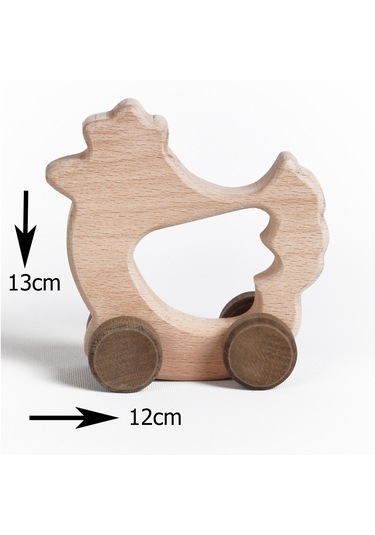 Ahşap El Yapımı Doğal Montessori Tavuk Tekerlekli Oyuncak