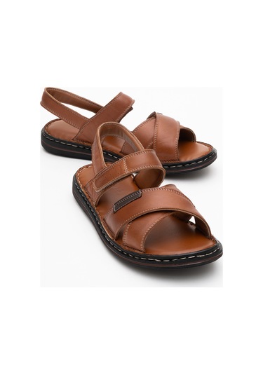 Dericlub Erkek Çapraz Bantlı Sandalet Gerçek Deri Dc 1216 Taba