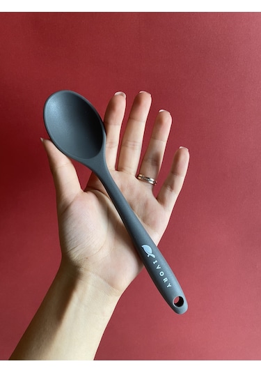 Sert Uçlu Silikon Isıya Dayanıklı Kısa Kaşık 20 Cm / 2 Adet Gri