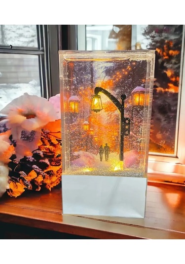 Işıklı Nostaljik Gümüş Sokak Lambası - Dekoratif Gece Lambası Gold