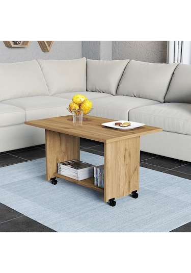 Umg Mobilya Tekerlekli Orta Sehpa Meşe