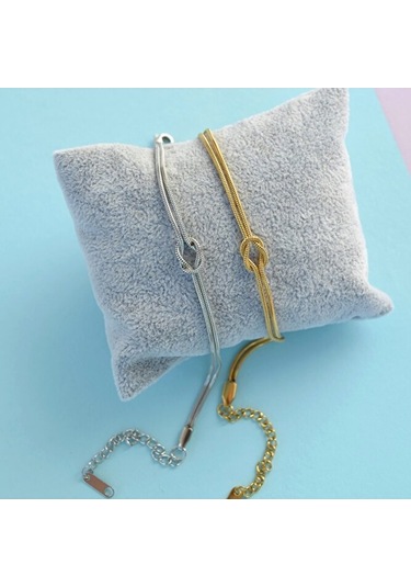 Çelik Bileklik İkili Set Sevgili Dostluk Bilekliği Hediye Bileklik Çelik 1 Gold, 1 Gümüş Çok Renkli