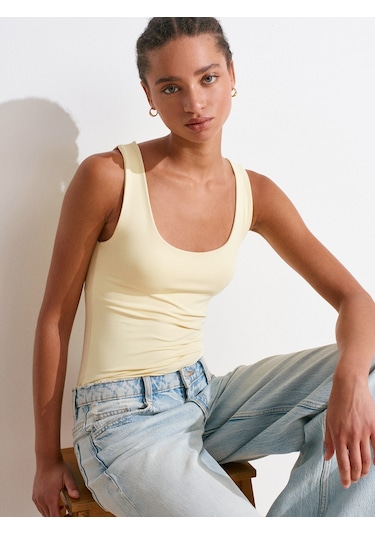 Dilvin 20977 Kalın Askılı Poliamid Atlet-sarı Sarı