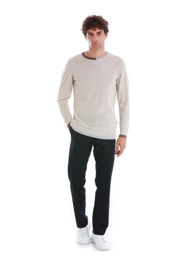 Hatemoğlu Bej Regular Fit Düz Bisiklet Yaka Yünlü Triko Kazak 34122023a001 006 Bej
