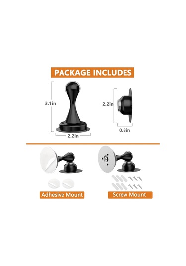 Neevoyu Stainless Steel Manyetik Kapı Tutucu 2 Adet - Dayanıklı, Çift Montaj Seçeneği, Duvar Ve Zemin Koruması, Modern Siyah Finish