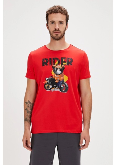 Bad Bear Fever Kırmızı Baskılı Erkek Tişört Siyah
