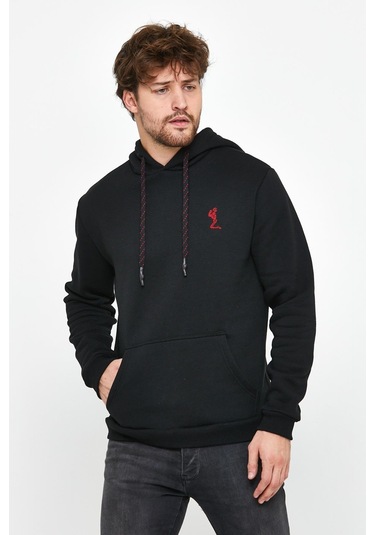 Polostate Erkek İskelet Nakışlı 3 İplik Sweatshirt Siyah