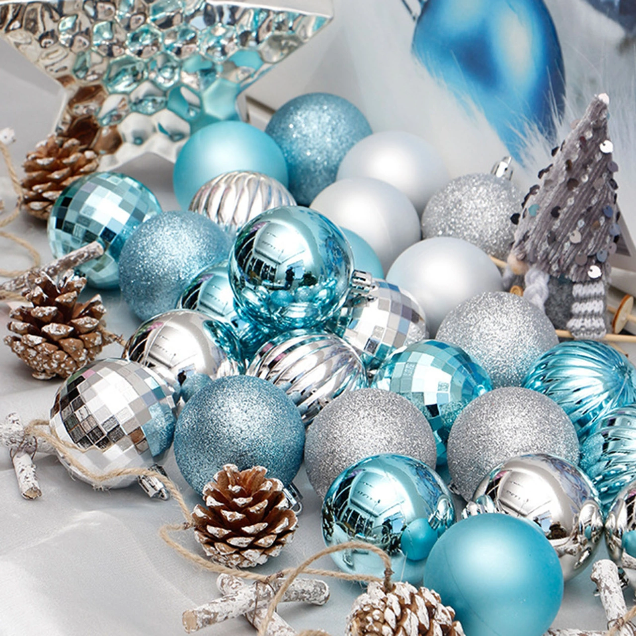 Hombey 4cm Mavi Noel Topları Seti - 34 Adet Polistiren Ağaç Dekorasyonu