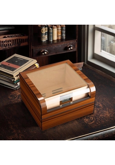 Cigarloong Camlı Puro Kutusu Humidor Ceviz 60's