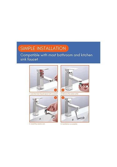 Xurunkeji 1440º Döner Robotik Kol Döner Uzatma Musluk Havalandırıcısı Ve 360º Döner Musluk Uzatıcısı - Musluk İçin Lavabo Aparatı GÜMÜŞ