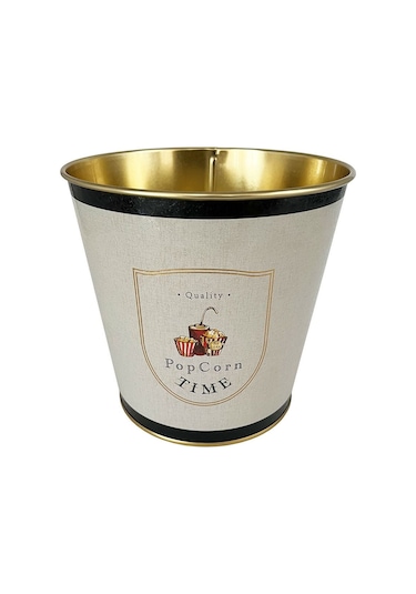 Metal Popcorn Kutusu - Patlamış Mısır Kovası 13.5 Cm, Azura Er149-3o Desenli