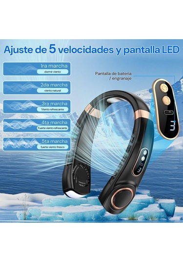 Padalink Usb Şarjlı Bıçaklıksız Boyun Fanı, 360 Tam Yönlü Rüzgar, 5 Hız Seviyesi, Led Işık Ve Pil Göstergesi, Dışarıda/içerde Kullanım, Siyah