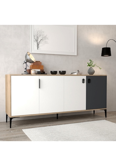 4002 Neva Konsol 180 Cm Sepet - Beyaz - Antrasit Tv Ünitesi - Yemek Odası - Kahve Köşesi Beyaz - Antrasit - Sepet Çok Renkli