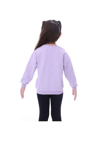 Zuzunga Basic Düz Renk Lila Fırçalı Yumuşak %100 Pamuk Sweatshirt Lila