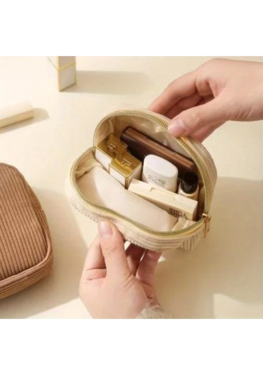 Honeybeeshop Hafif Bej Makaj Çantası Seyahat Organizatörü Çok Bölmeli Fermuarlı Bej