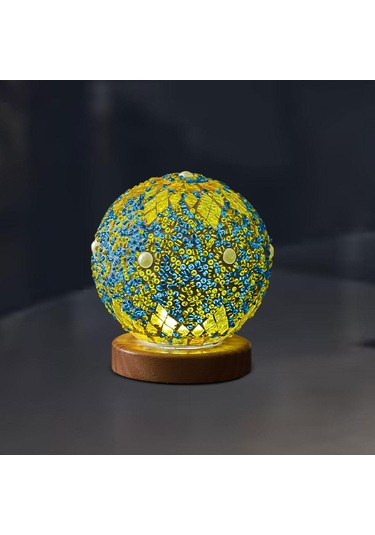 Homyl Gece Işığı Yatak Başı Usb Cam Mozaik Top Türk Lambası Yeşil Çok Renkli
