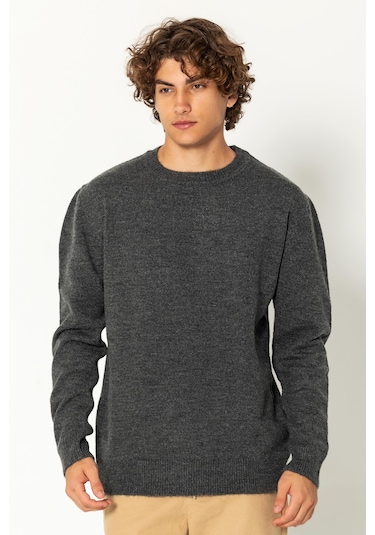 Erkek Kaşmir Dokulu Bisiklet Yaka Şık Triko Kazak Antrasit